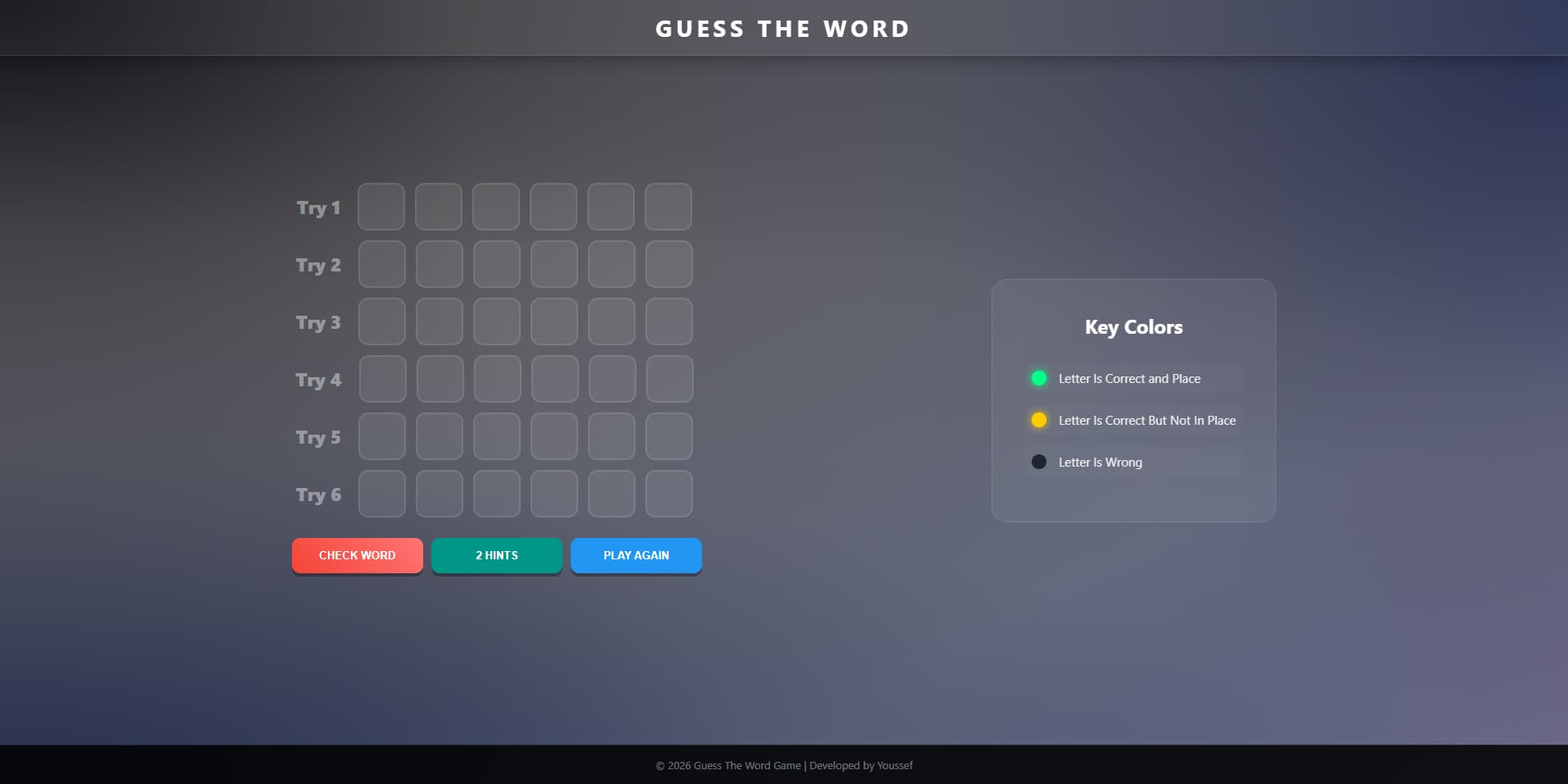 Wordle Clone - Word guessing game with keyboard input and color-coded feedback